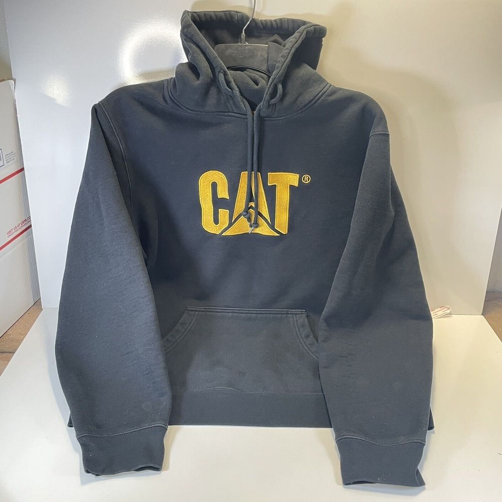 Mens Caterpillar Trademark Work Pull Over Sweat Shirt Hoodie Size XL
